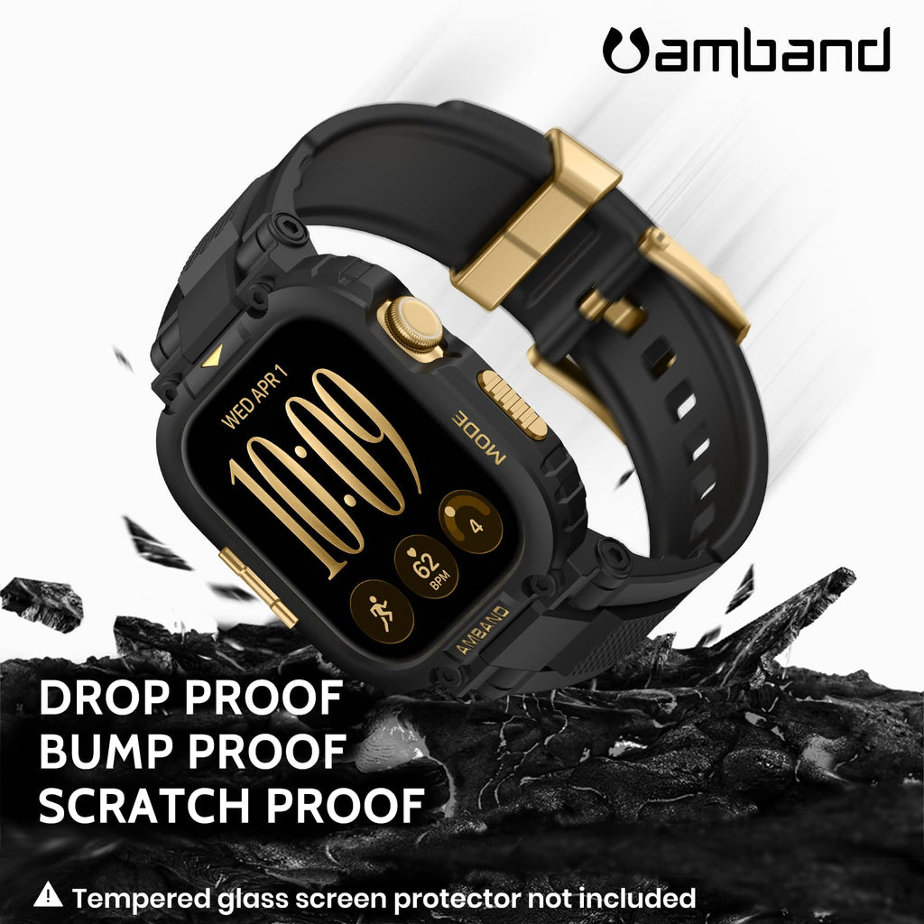 amBand Bands Compatible with Apple Watch 9/8/7/6/5/4 & SE 3/2/1 45mm/44mm Case for Men, M1 Sport Series Rugged Case Protective Cover for iWatch SE3/SE2/6/SE/5/4 44/45 mm Men Black