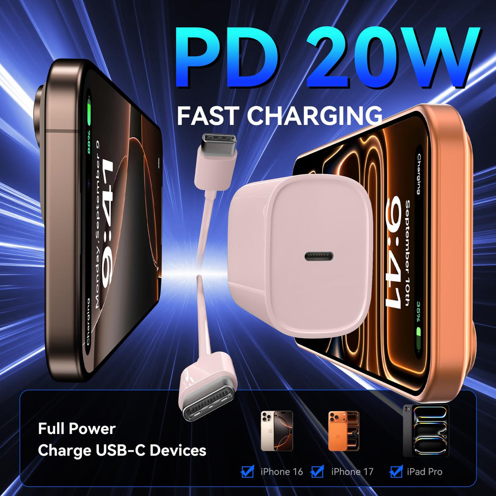 iPhone 18 17 16 Pro Max Charger Fast Charging, 20W iPhone Duo USB C Charger