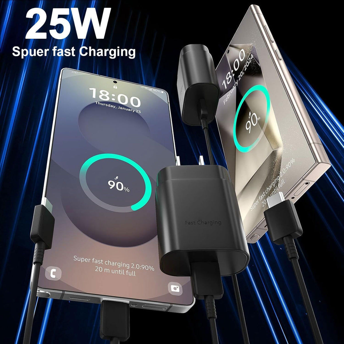25W USB C Charger,Super Fast Charging Block,Type-C Power Adapter (2 Black and White)