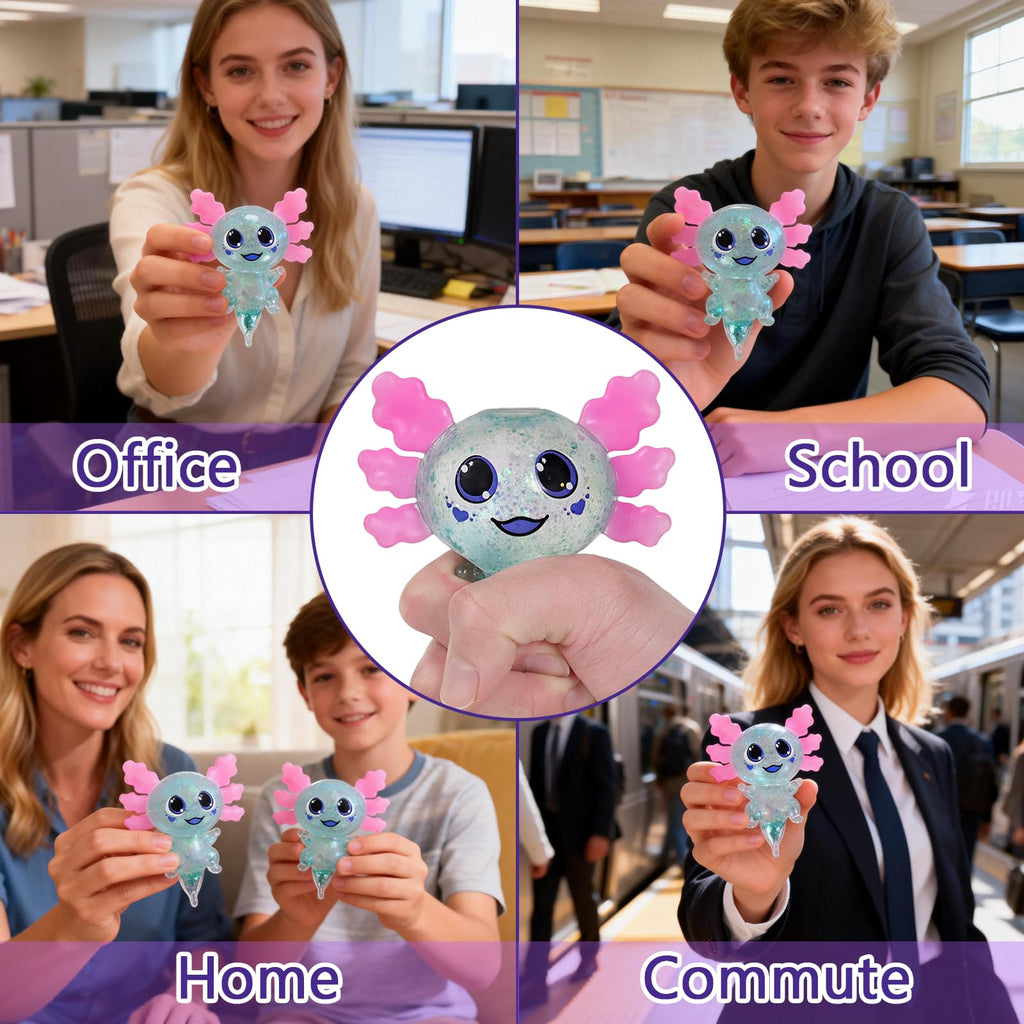 Axolotl Squishy Toy Squeeze Stress Relief Fidget Sensory Toy for Kids Adults, Cute Handheld Stress Ball for Anxiety and Focus, Purple Big Ears(Pink)
