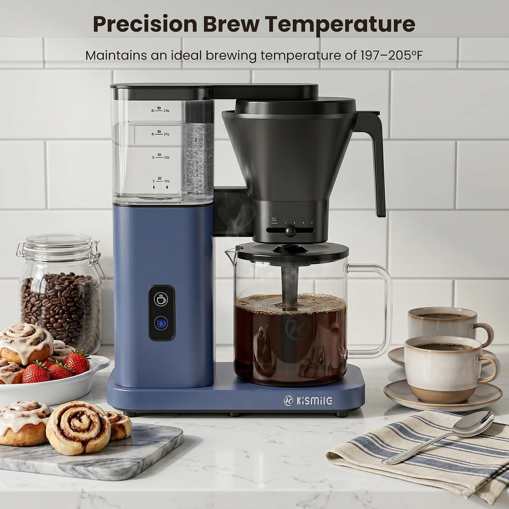 Kismile SCA Certified 8-Cup Coffee Maker, 6-Min Quick Brew, Hot & Cold Brew Coffee Machine, Adjustable Flow Control, Magnetic Anti-Drip, Keep Warm, DIY Manual Mode, Dishwasher Safe, Olive Green