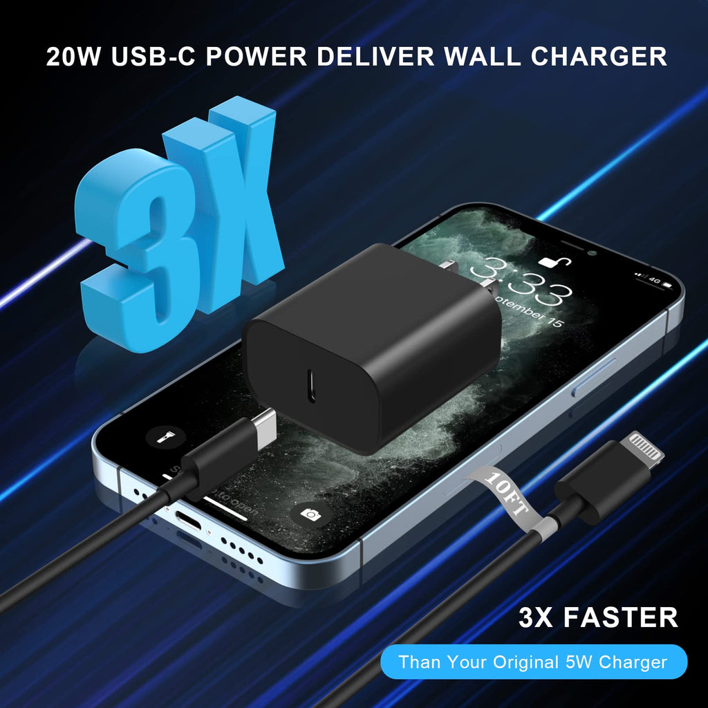 iPhone 18 17 16 15 Charger Fast Charging 10FT 20W USB C Charger Block Cable