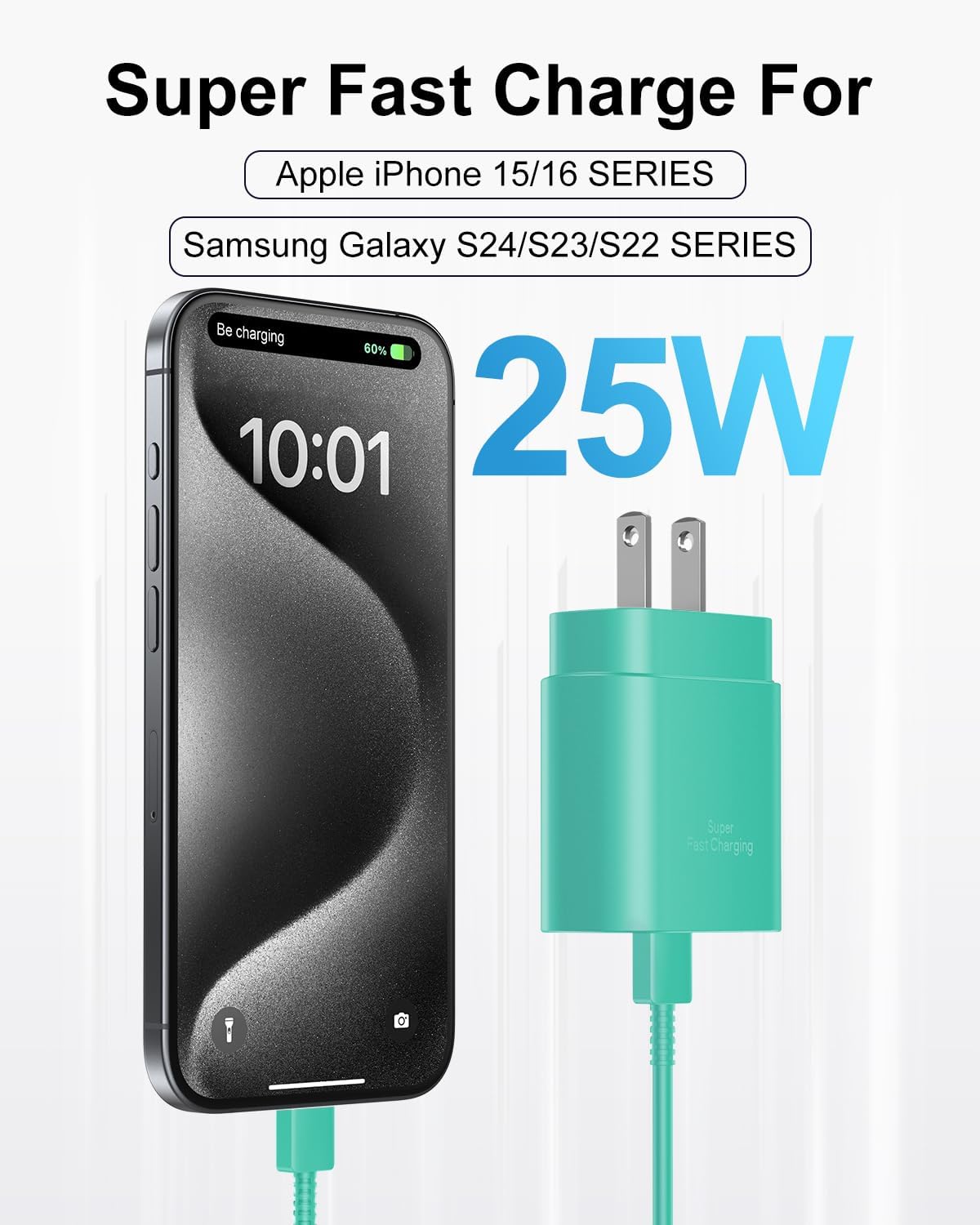Type C Charger Fast Charging, 2Pack [10FT&6FT] Long USB C Cable with 25W Phone Super Fast Charger Block Compatible with Galaxy S26+/S25 Ultra,iPhone 18/17/16/Air/Plus/Pro Max/Duo
