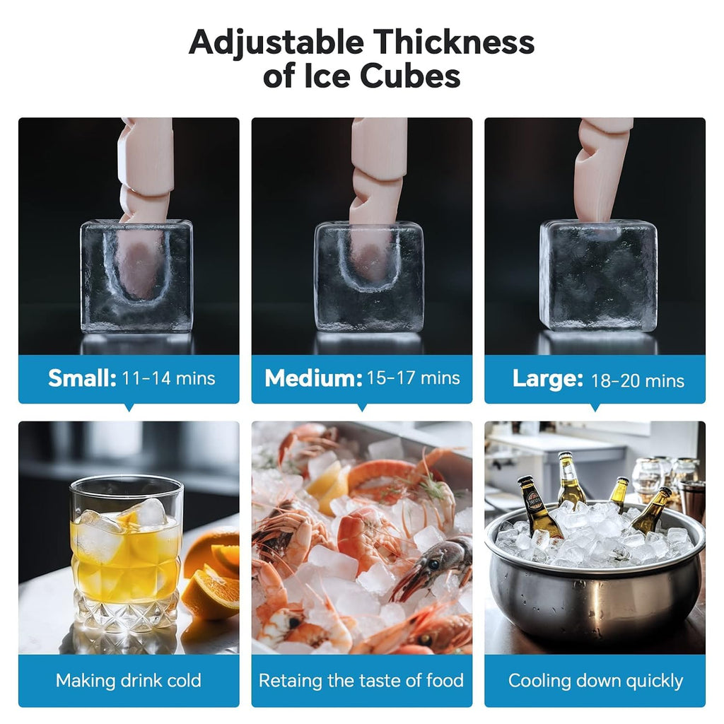 Kismile Commercial Ice Maker 100 lb/24 Hour, Stainless Steel Undercounter Ice Maker, 15 kg Capacity, Self-Cleaning Freestanding Ice Maker Suitable for Home Bars