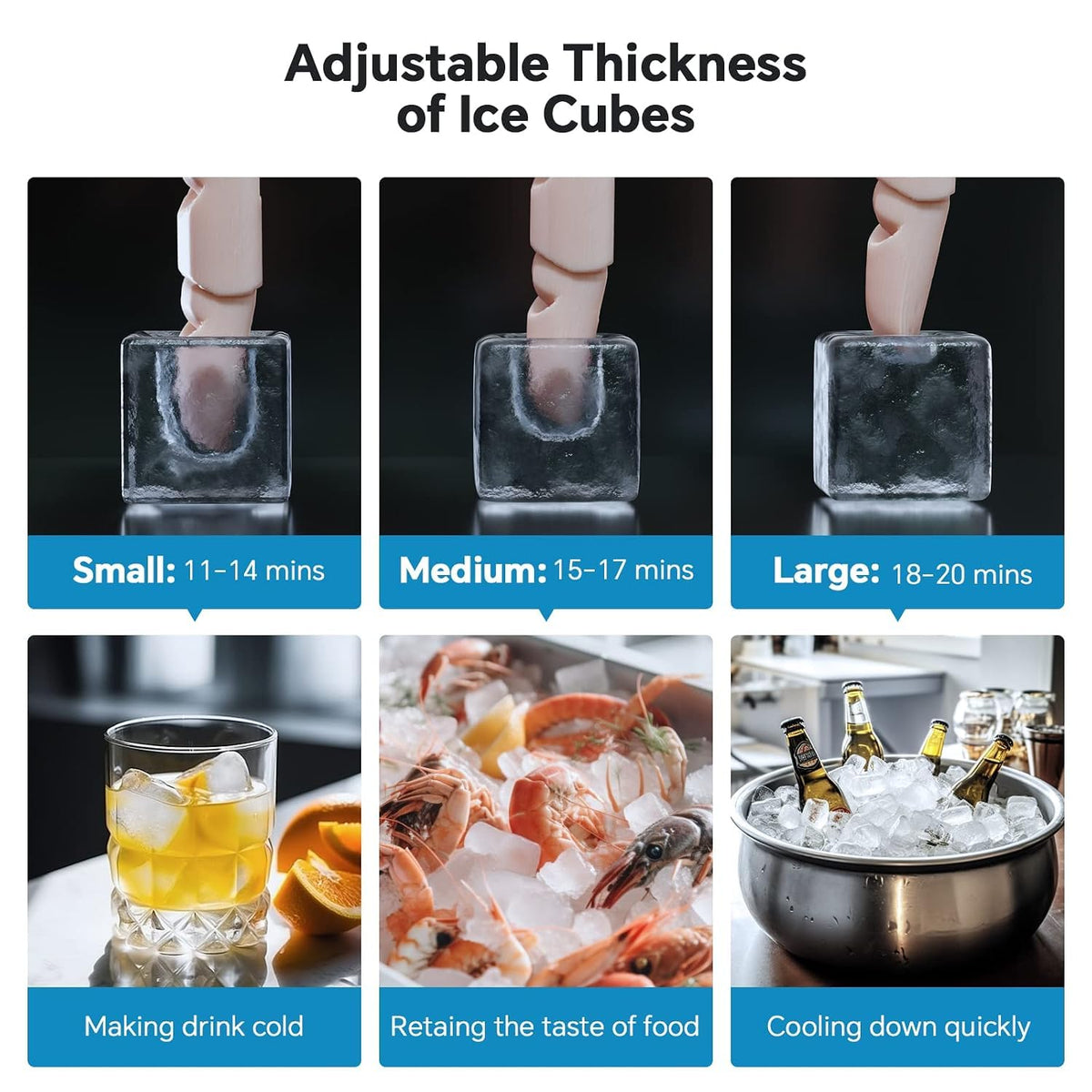 Kismile Commercial Ice Maker 100 lb/24 Hour, Stainless Steel Undercounter Ice Maker, 15 kg Capacity, Self-Cleaning Freestanding Ice Maker Suitable for Home Bars