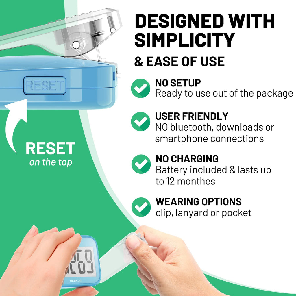 3D Pedometer, Simple Step Counter with Large LCD Display for Walking