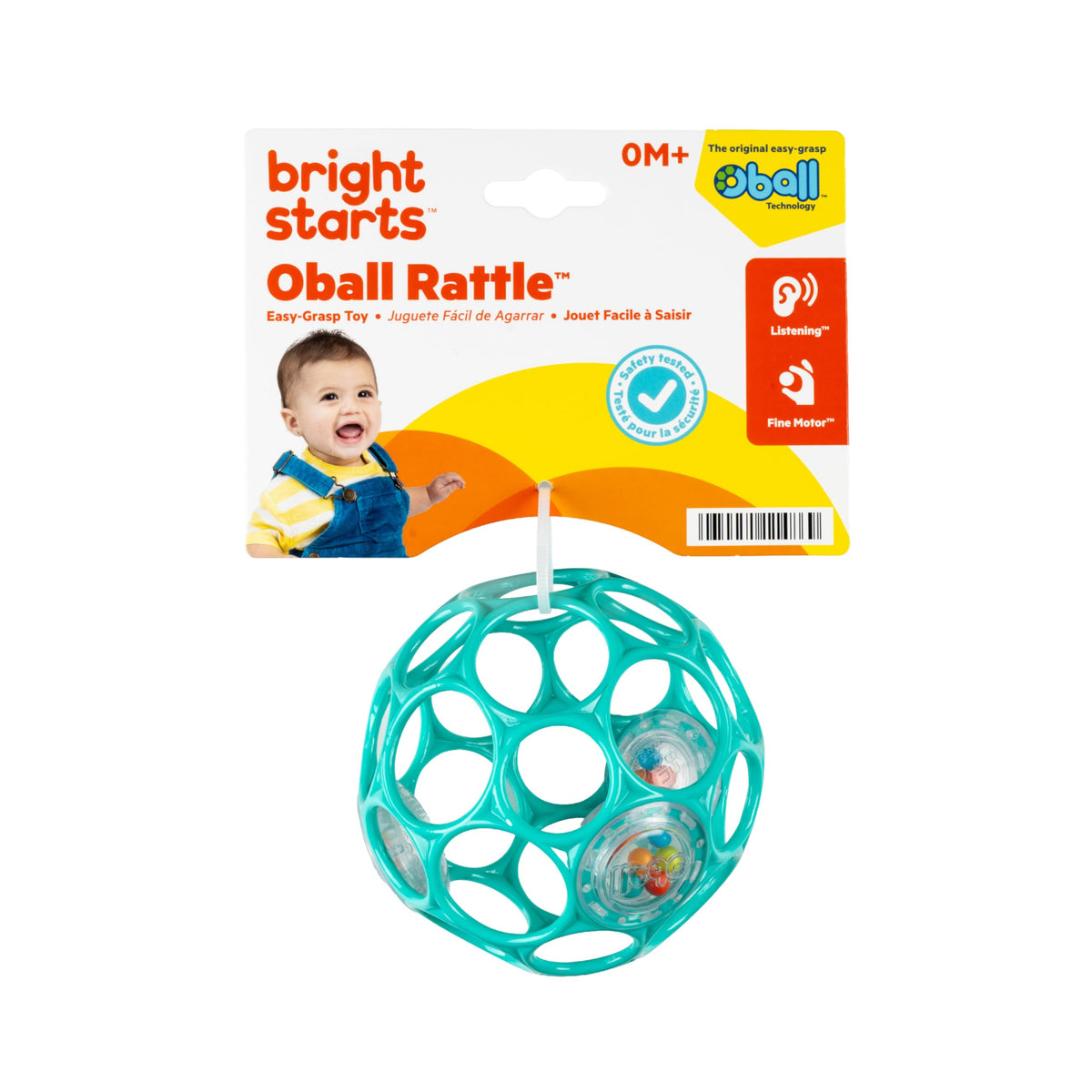Bright Starts Oball Easy Grasp Classic Ball BPA-Free Infant Toy in Red, Yellow, Green, Blue, Age Newborn and up, 4 Inches