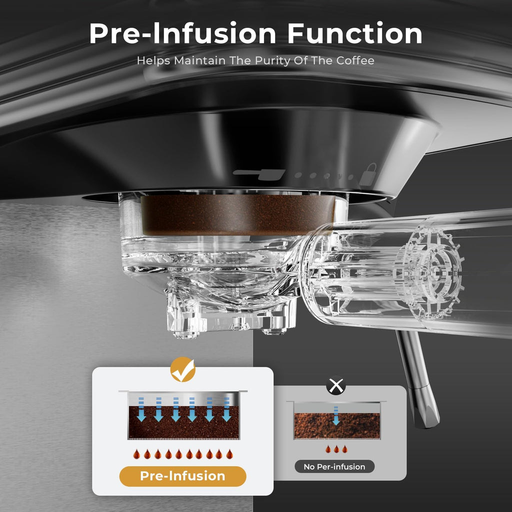 Kismile 20 Bar Stainless Steel Espresso Machine with Steam Milk Frother
