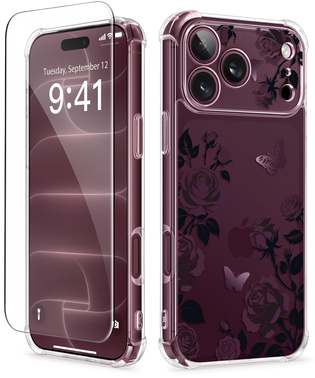 GVIEWIN for iPhone 18 Pro Max Case/17 Pro Max Case Floral Clear Slim Women