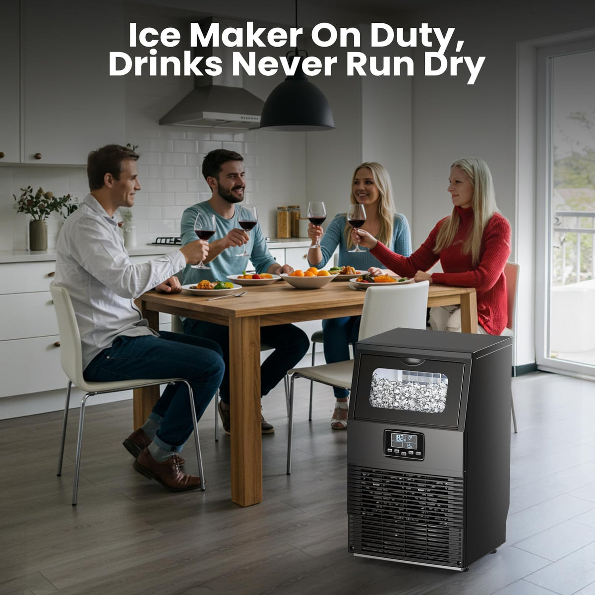 Kismile Commercial Ice Maker 100lbs/Day with 33lbs Storage