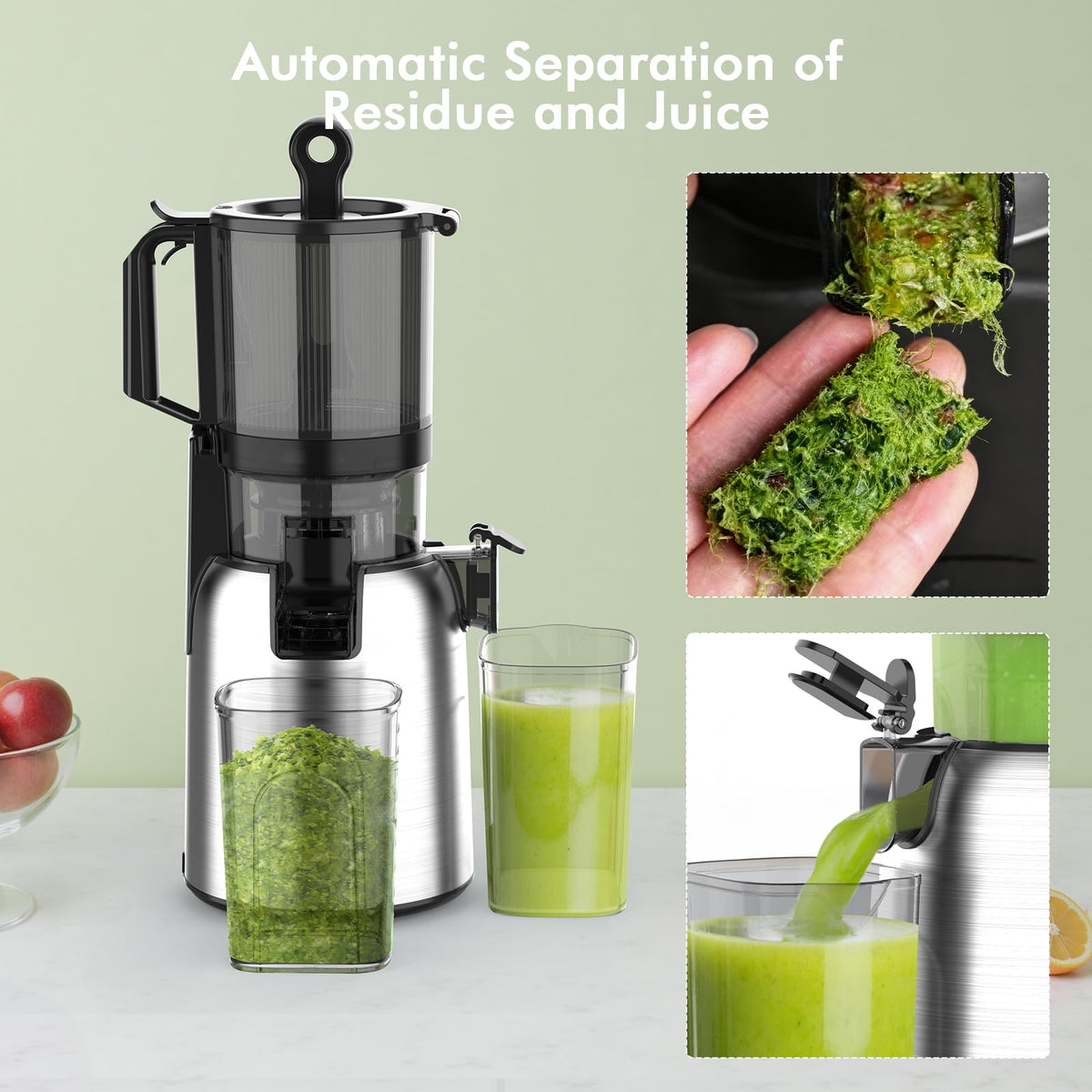 Kismile Cold Press Juicer, 5.4" Feed Chute, 4 juicing Mode, Easy to Clean