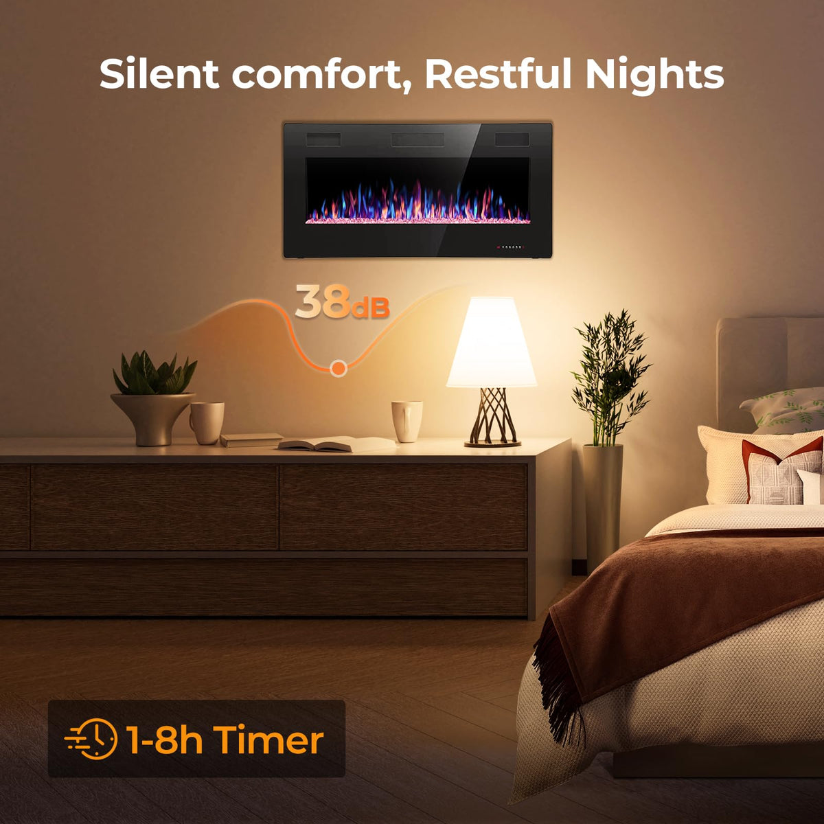 Crzoe 42 Inch Electric Fireplace Insert, in-Wall Recessed and Wall Mounted Heater with Timer, Control by Touch Panel and Remote, Adjustable Flame Color and Speed, 750W/1500W