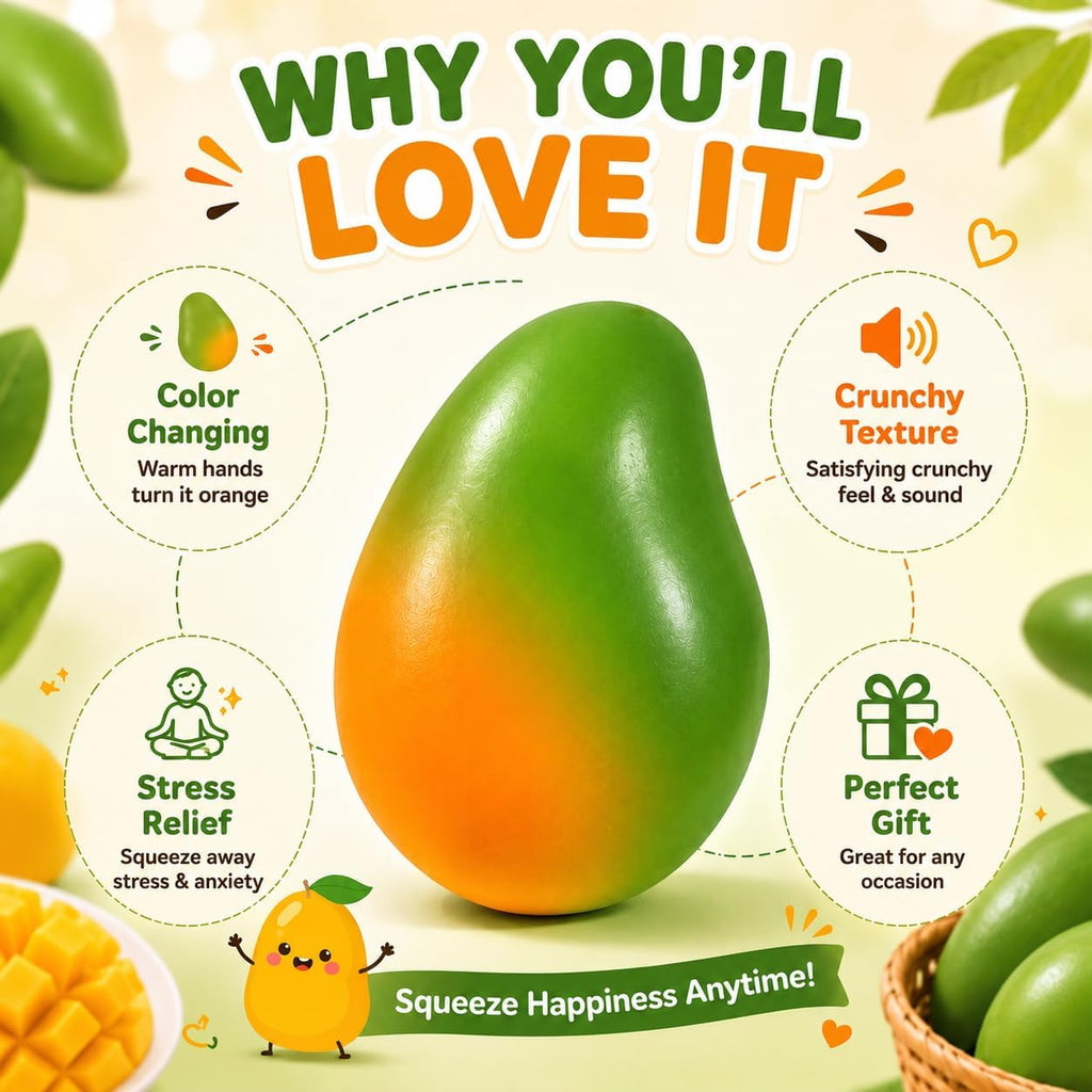 Crunchy Mango Squishies ASMR Toy, Bead Filled Realistic Bar Stress Ball