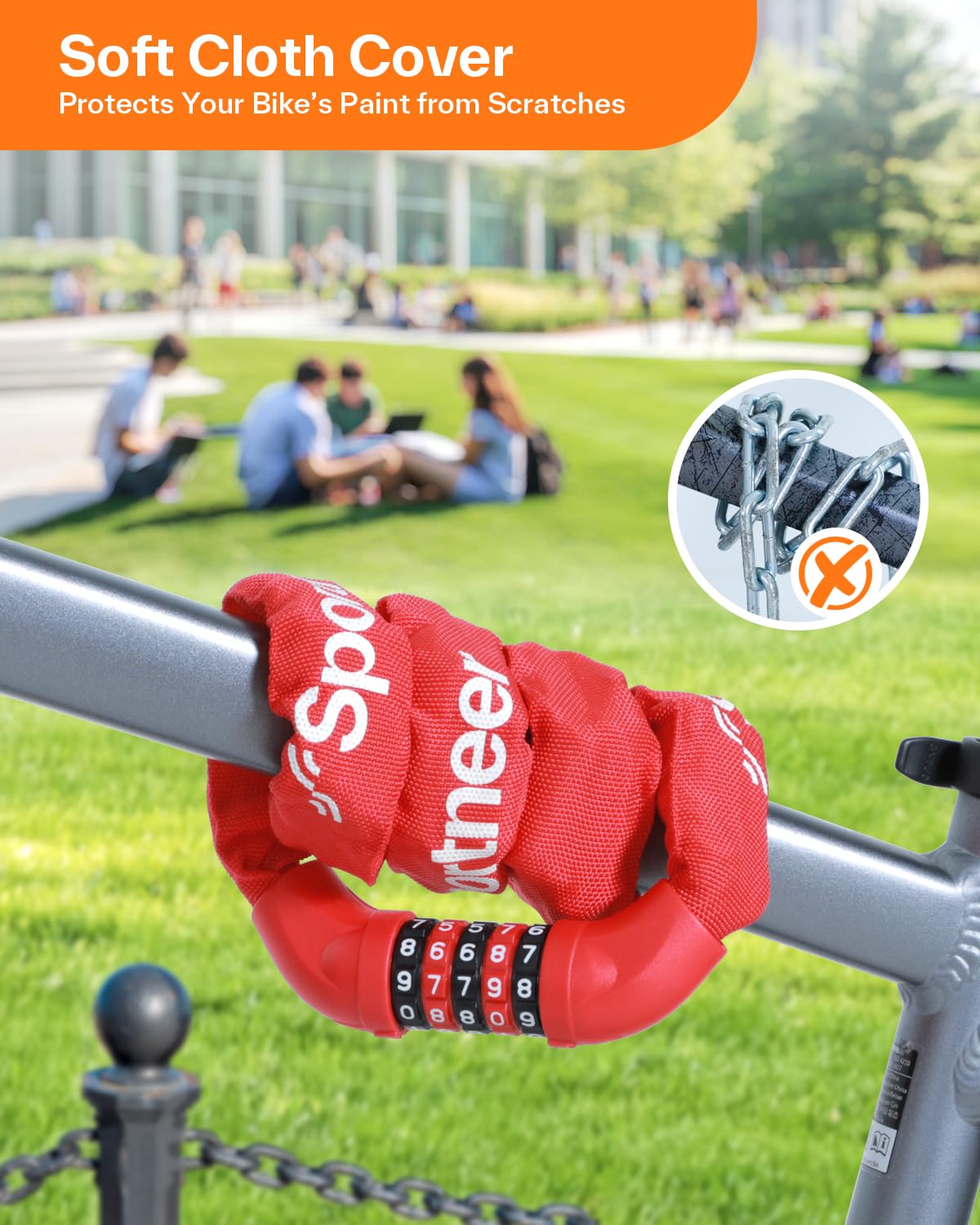 Sportneer Bike Lock: 5 Digit Combination High Security Anti Theft Bike Chain Lock - 3.2/3.6/4ft Heavy Duty Keyless Bicycle Lock for Bike, Motorcycle, Scooter, Door & Gate - 4/6mm Thick, Easy to Use