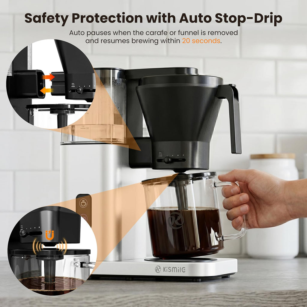 Kismile SCA Certified 8-Cup Coffee Maker, 6-Min Quick Brew, Hot & Cold Brew Coffee Machine, Adjustable Flow Control, Magnetic Anti-Drip, Keep Warm, DIY Manual Mode, Dishwasher Safe, Olive Green