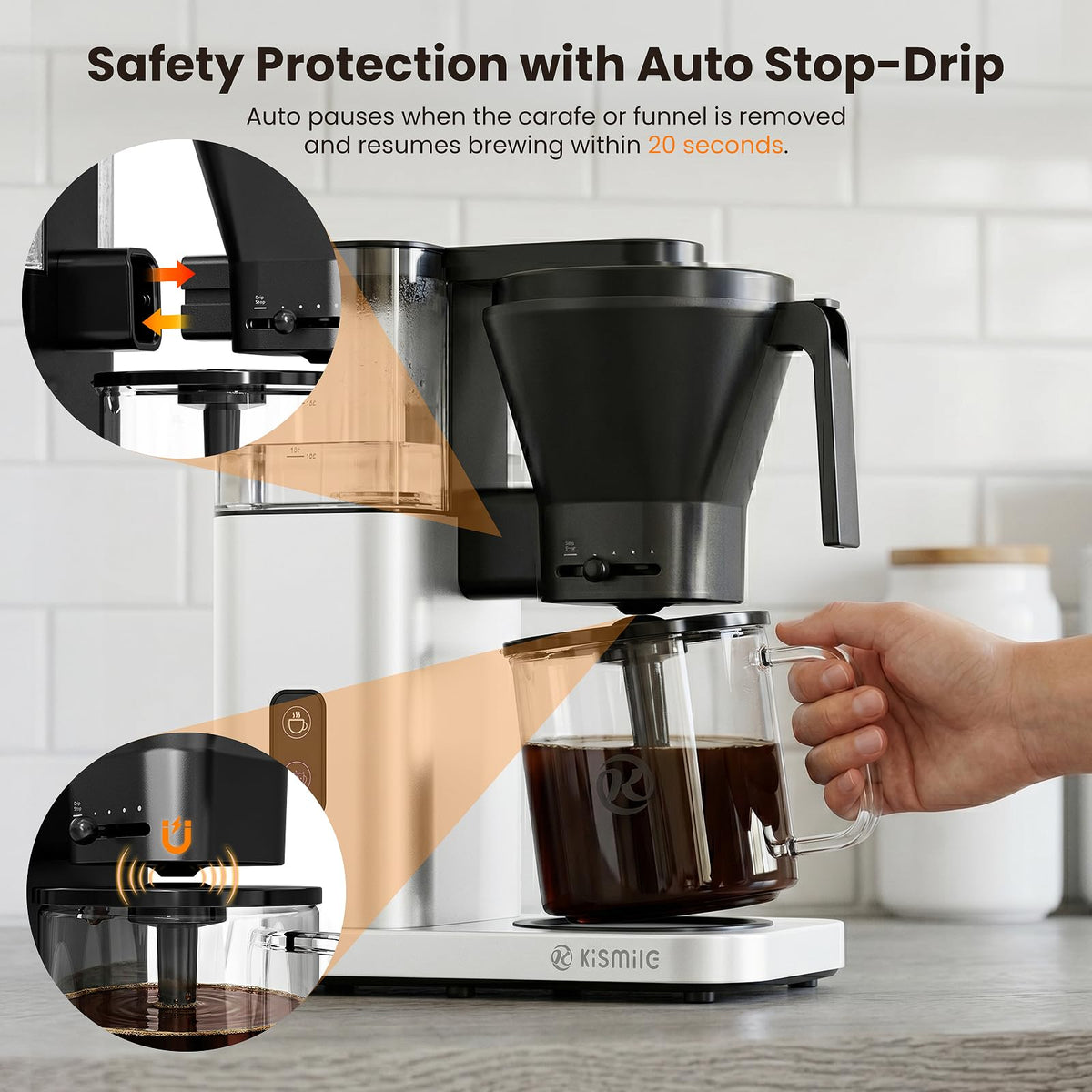Kismile SCA Certified 8-Cup Coffee Maker, 6-Min Quick Brew, Hot & Cold Brew Coffee Machine, Adjustable Flow Control, Magnetic Anti-Drip, Keep Warm, DIY Manual Mode, Dishwasher Safe, Olive Green