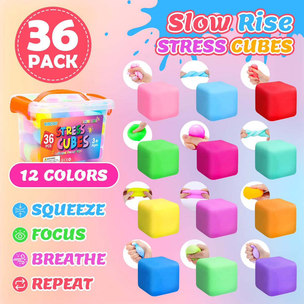 VISCOO 12 Pack Slow Rising Stress Cube, Stress Balls Fidget Squishy Toys