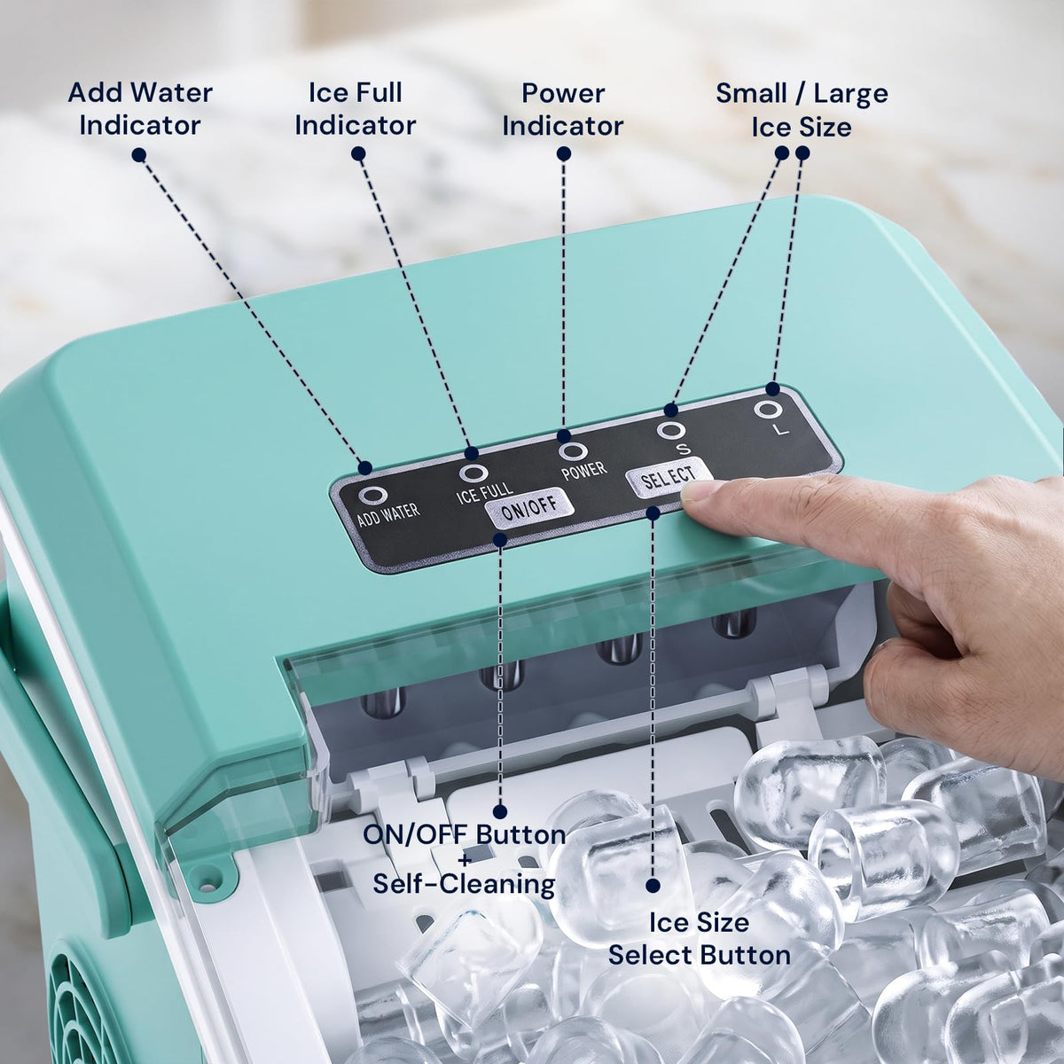 Kismile Countertop Ice Maker Machine, 26Lbs/Day Fastest 6‑Min Ice, Black