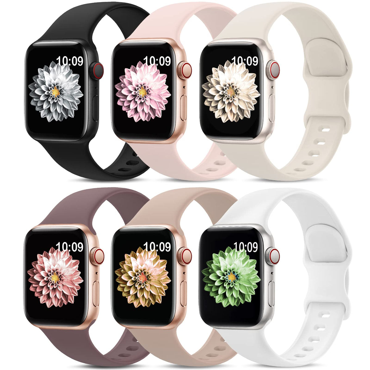 6 Pack Sport Silicone Bands Compatible with Apple Watch Band for Women Men