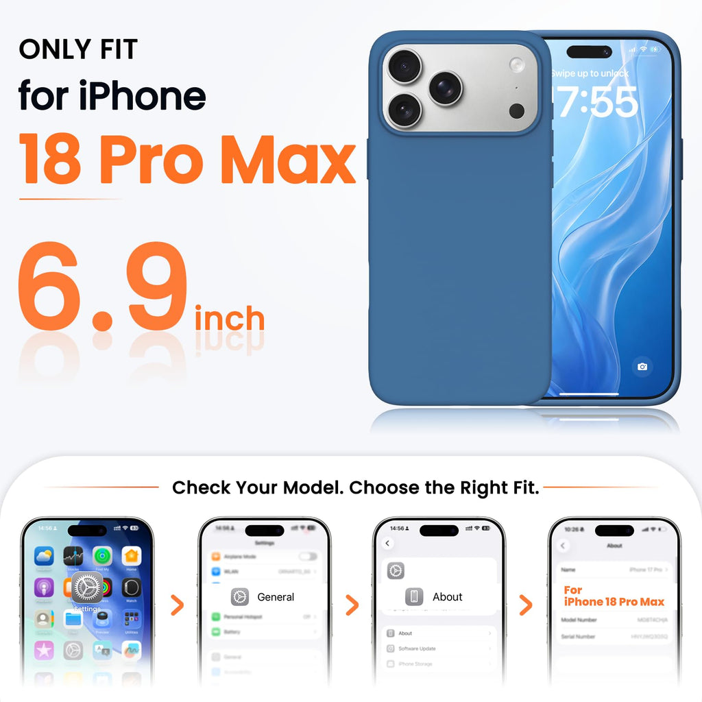 ORNARTO for iPhone 18 Pro Max Case, Liquid Silicone, Cloud Blue