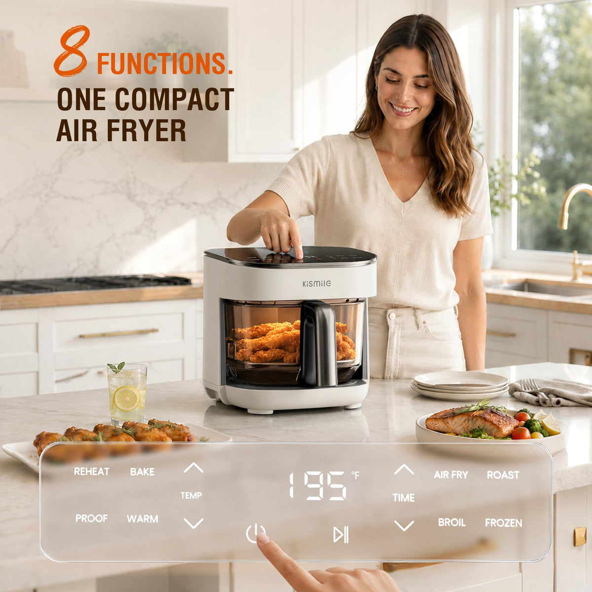 Kismile AeroLucen 5 QT Glass Air Fryer, No Preheat, 8-in-1, 450°F