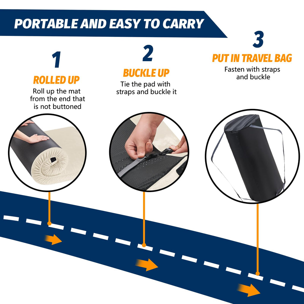 CYMULA Memory Foam Camping Mattress Pad, Sleeping Mat, Portable Roll Up Mattress for Adults, Camping Bed Pads for Sleepover, Car Bed with Travel Bag
