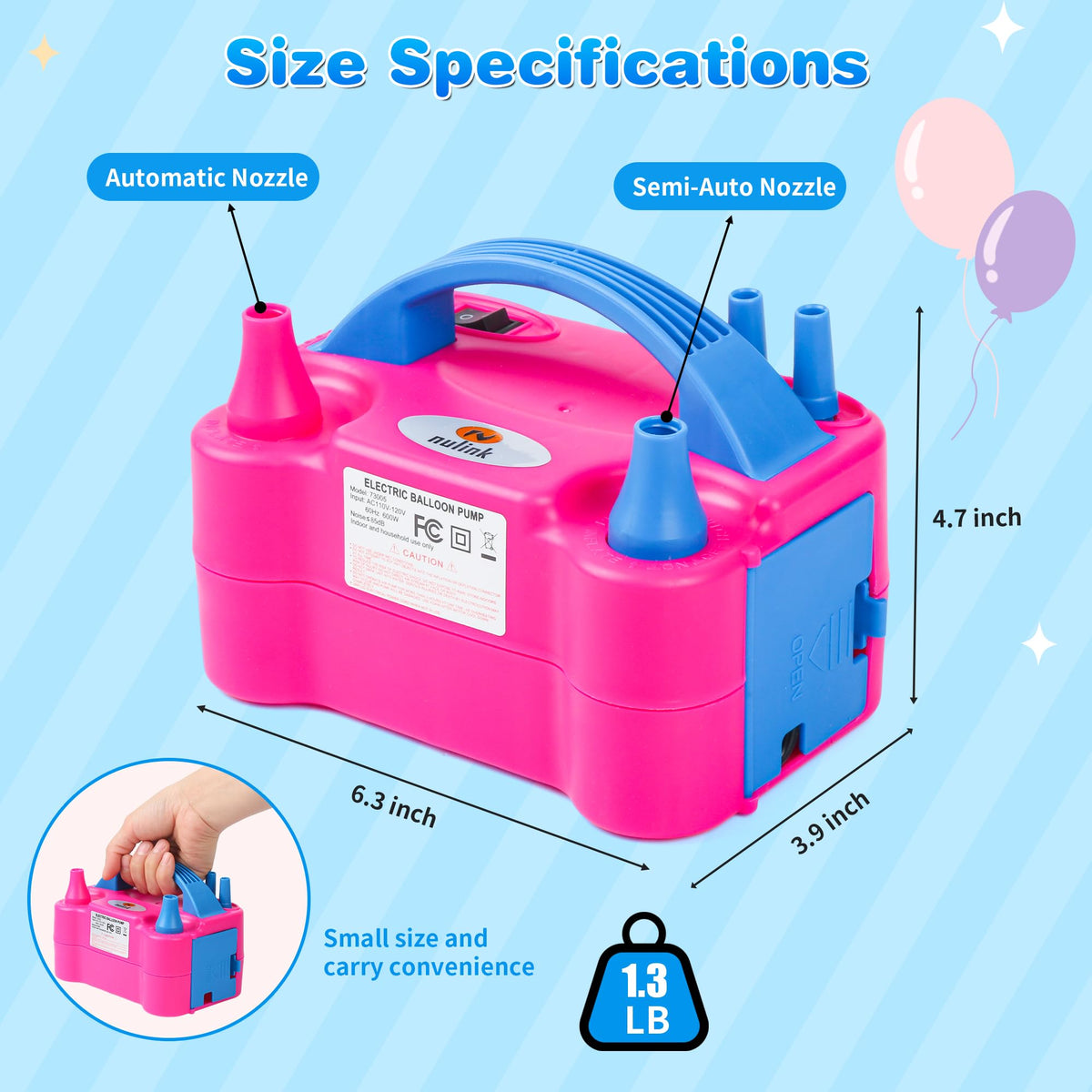Electric Balloon Pump, Portable Electric Balloon Blower Machine Balloon Air Pump Dual Nozzle 110V 600W Balloon Inflator for Party Decorations