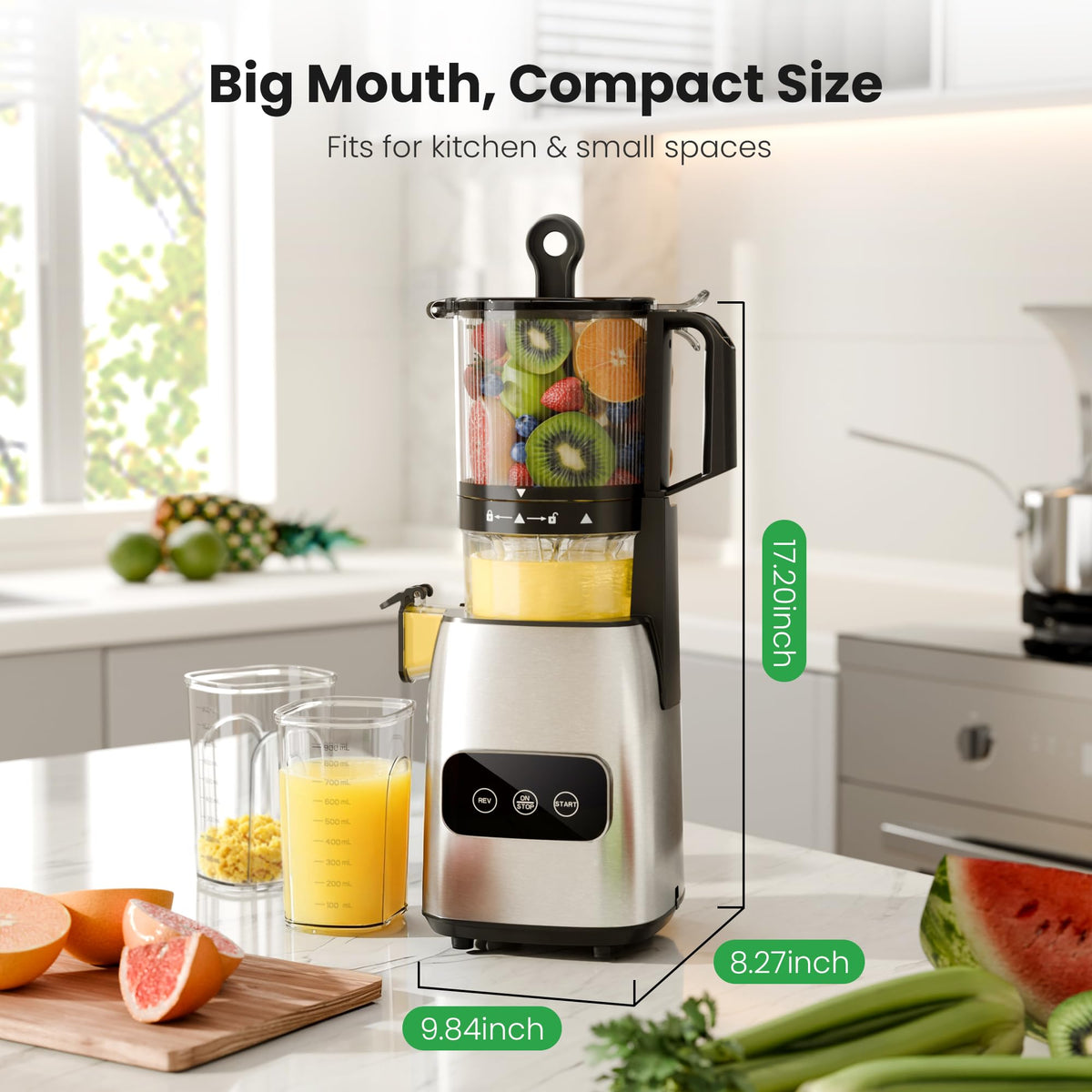 Kismile Cold Press Juicer, 5.6" Wide Chute Juicer Machine, Stainless Steel