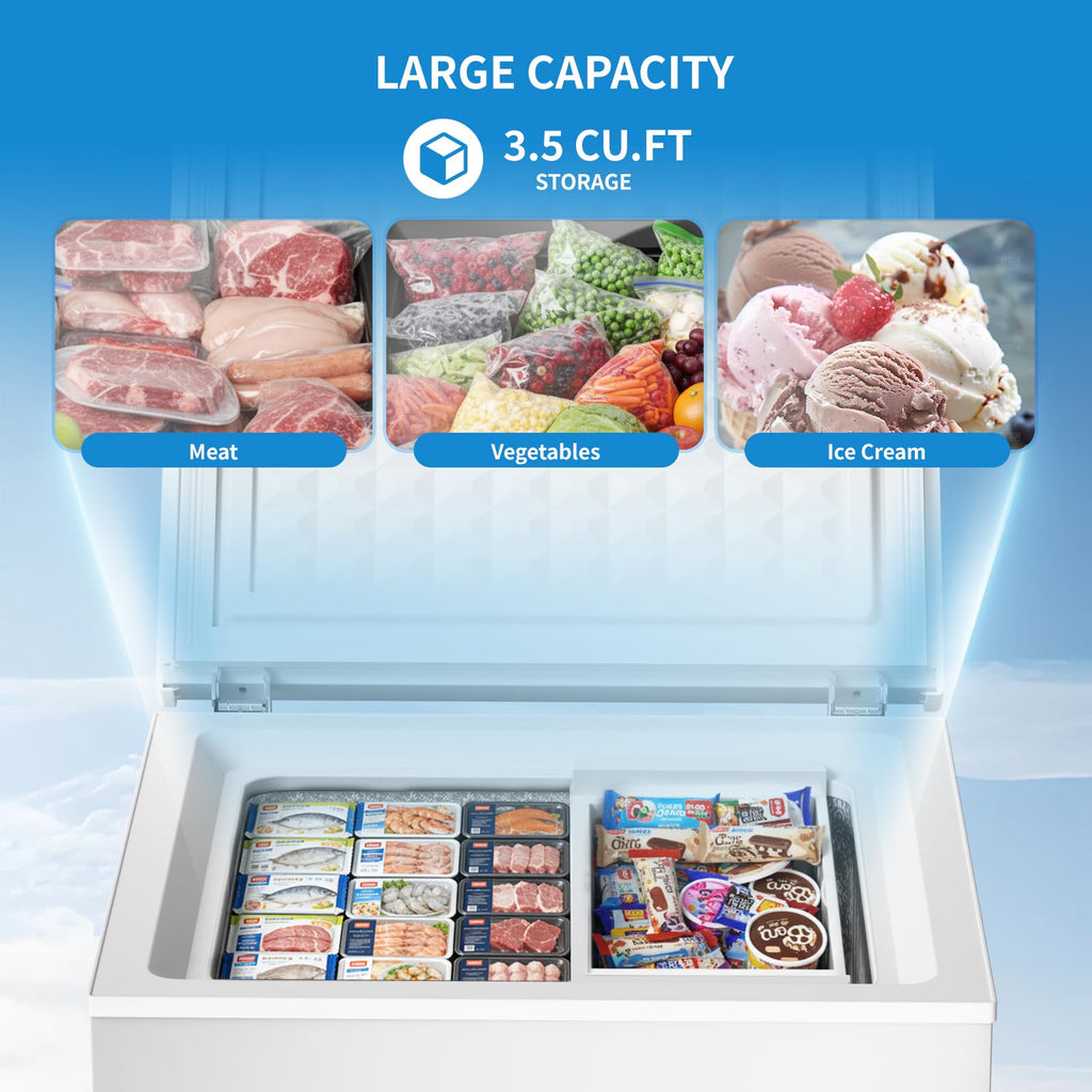 Kismile 3.5 Cu.Ft. Compact Chest Deep Freezer, Top-Opening Design