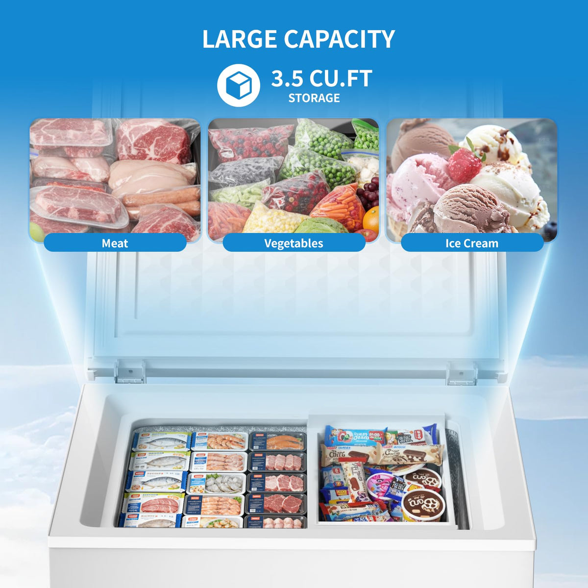 Kismile 3.5 Cu.Ft. Compact Chest Deep Freezer, Top-Opening Design