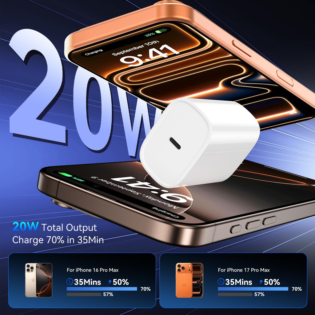 iPhone 18 17 16 Pro Max Charger Fast Charging, 20W iPhone Duo USB C Charger