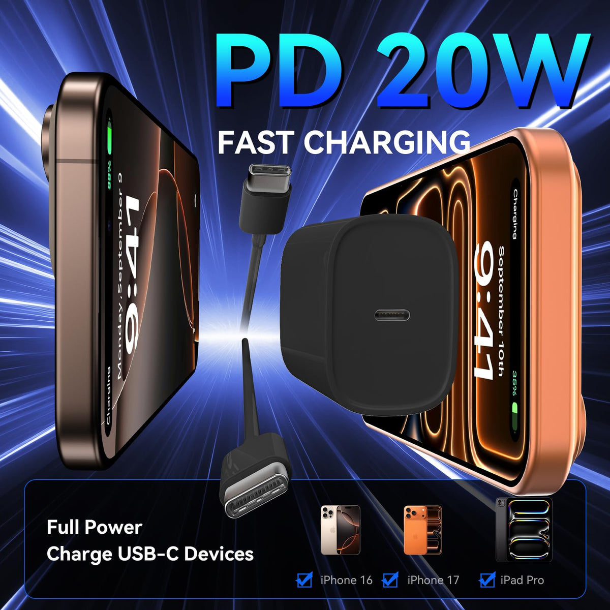 iPhone 18 17 16 Pro Max Charger Fast Charging, 20W iPhone Duo USB C Charger