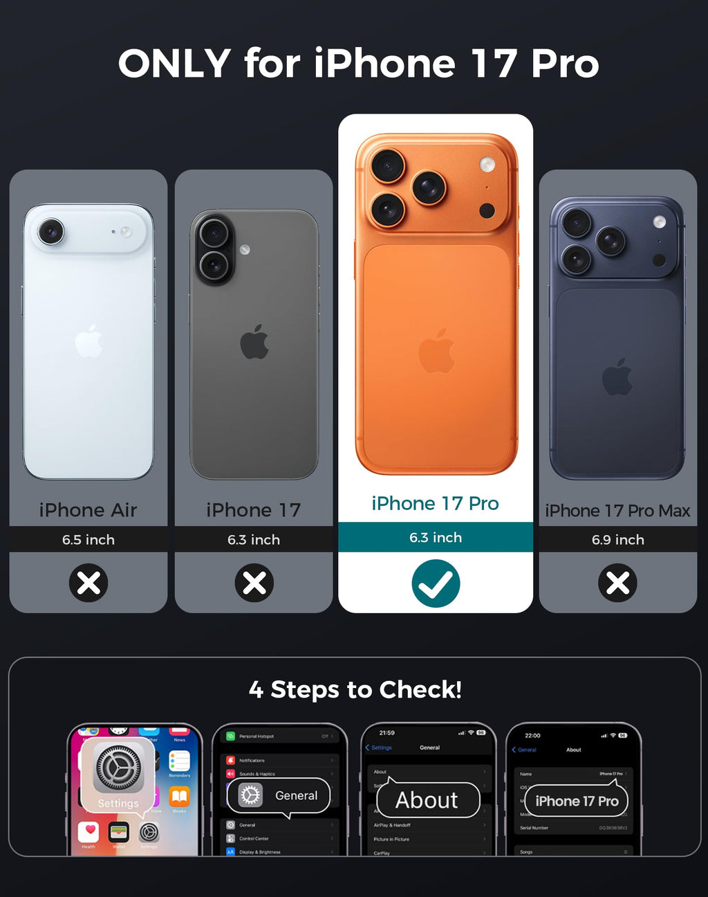 Goton 3 in 1 for iPhone 17 Pro Case with Privacy Screen Protector Blue