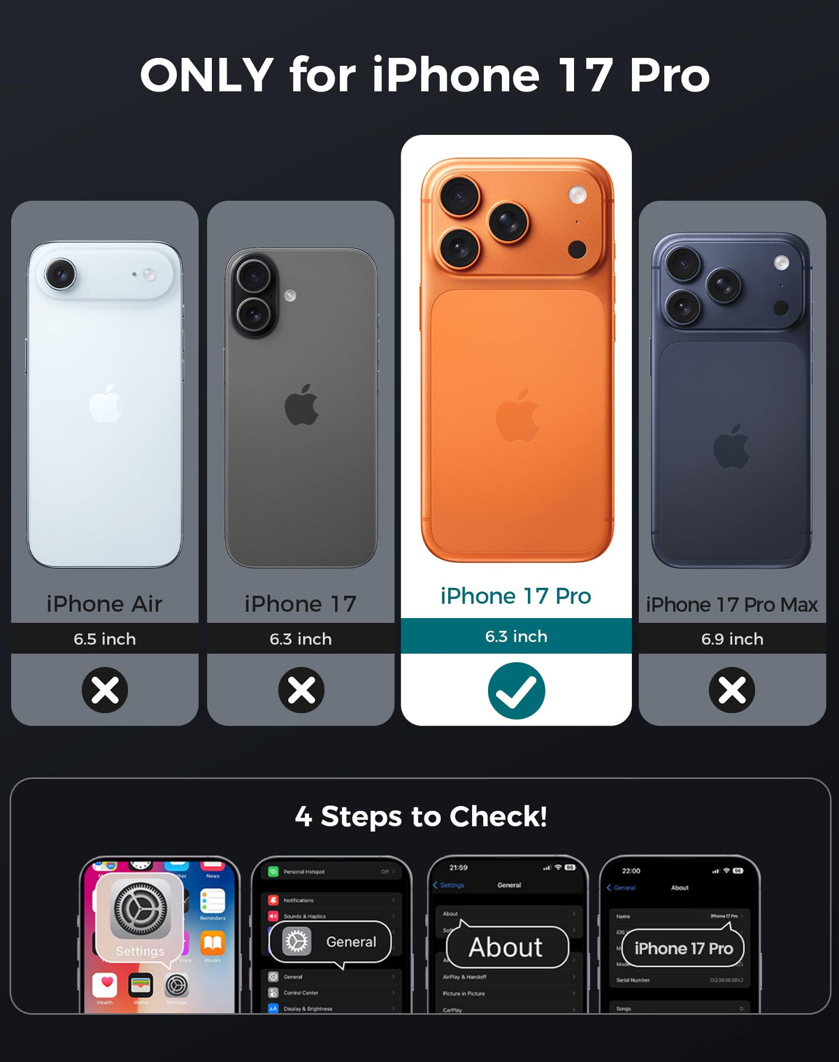 Goton 3 in 1 for iPhone 17 Pro Case with Privacy Screen Protector Blue