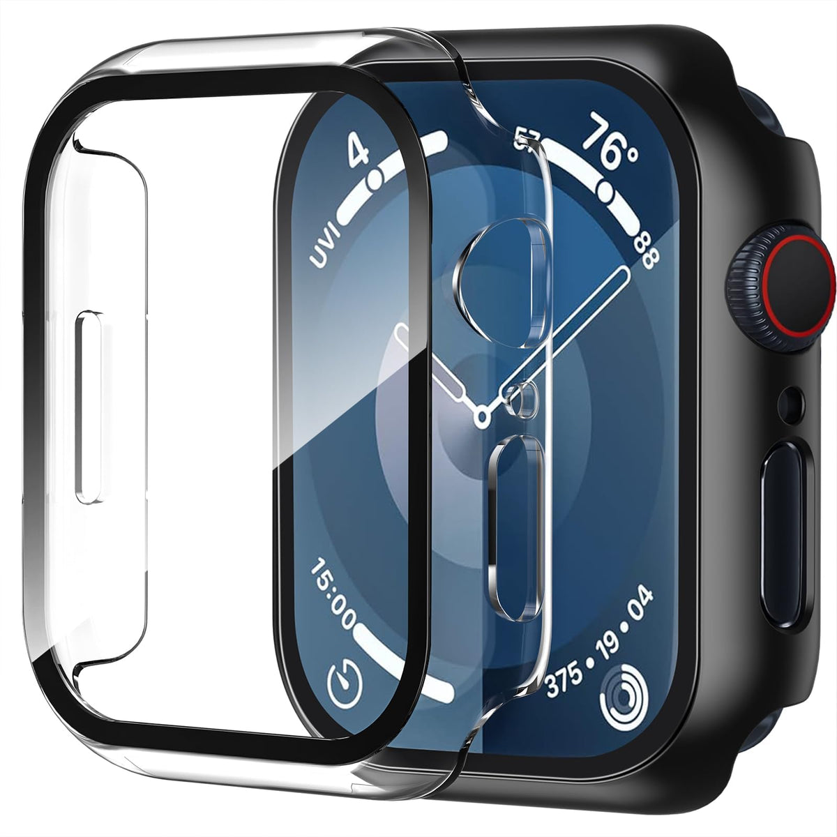 Smiling 2 Pack Case Compatible with Apple Watch Series 9/8/7 41mm with Tempered Glass Screen Protector, Hard PC Case Overall Protective Cover- 1 Silver + 1 Transparent