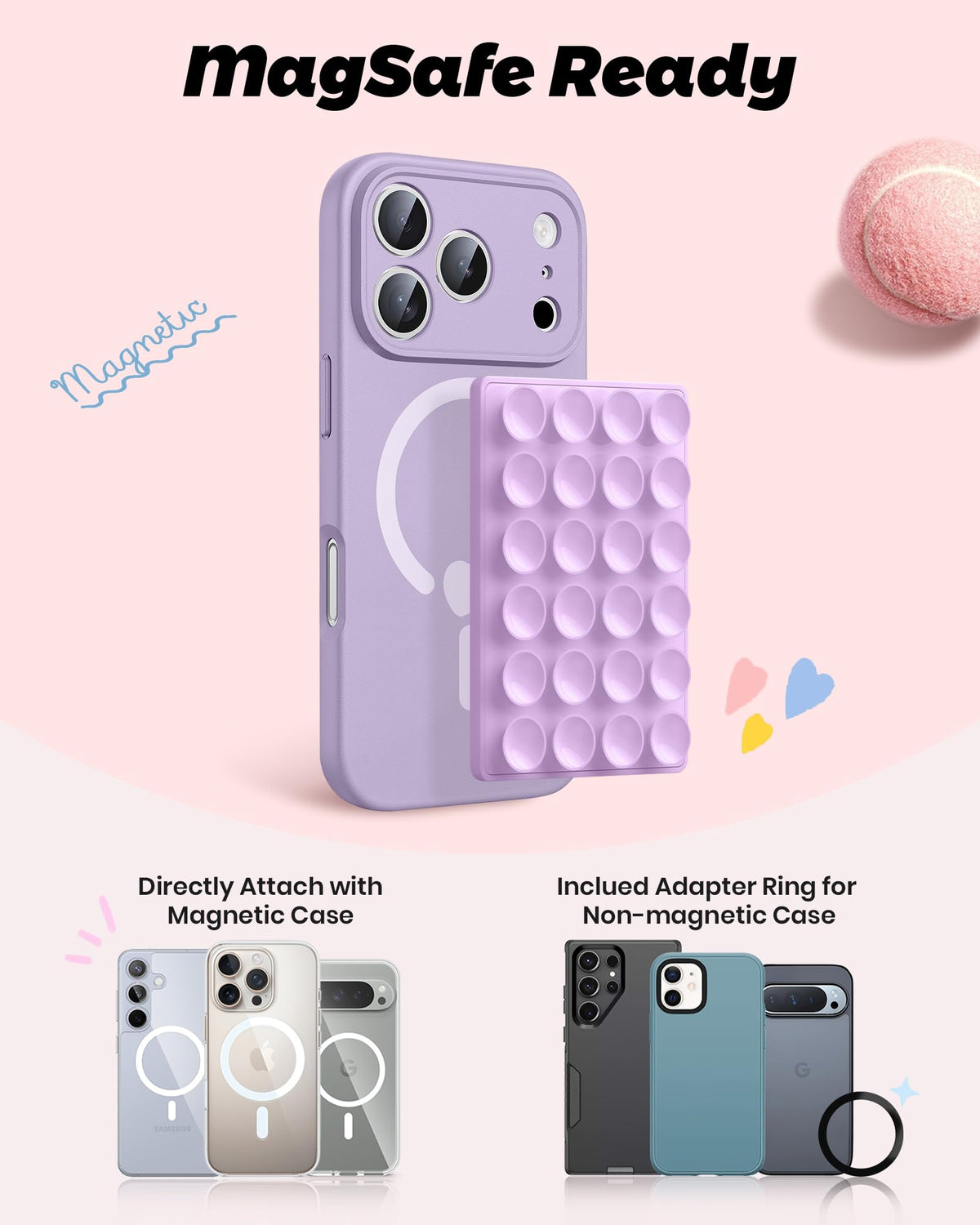 amBand Magnetic Sticky Phone Suction Grip for MagSafe, Removable for Wireless Charging, Durable Magnet Silicone Portable Mount Stand for iPhone 18 17 16 15 14 13 Series, Hands-Free Video/Selfie, Black