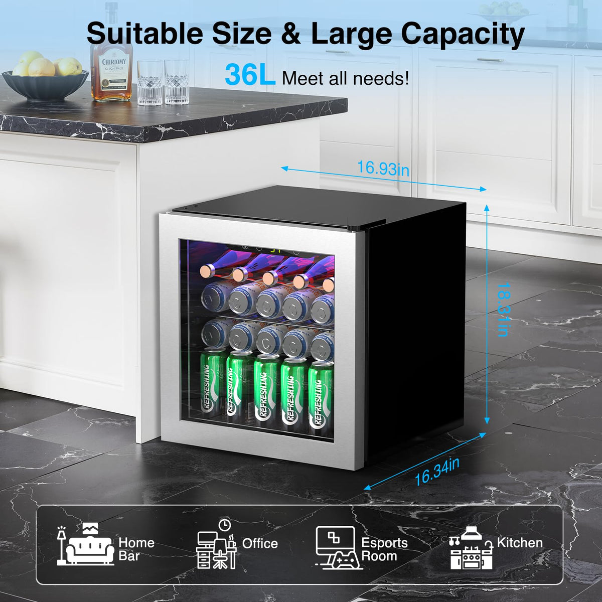 Kismile 18 Bottle Freestanding Wine Cooler Refrigerator, 1.7 Cu. Ft Mini Wine Fridge with Digital Temperature Control, Single Zone Cooling, Double-Layer Glass Door & Removable Shelves, 40-61°F