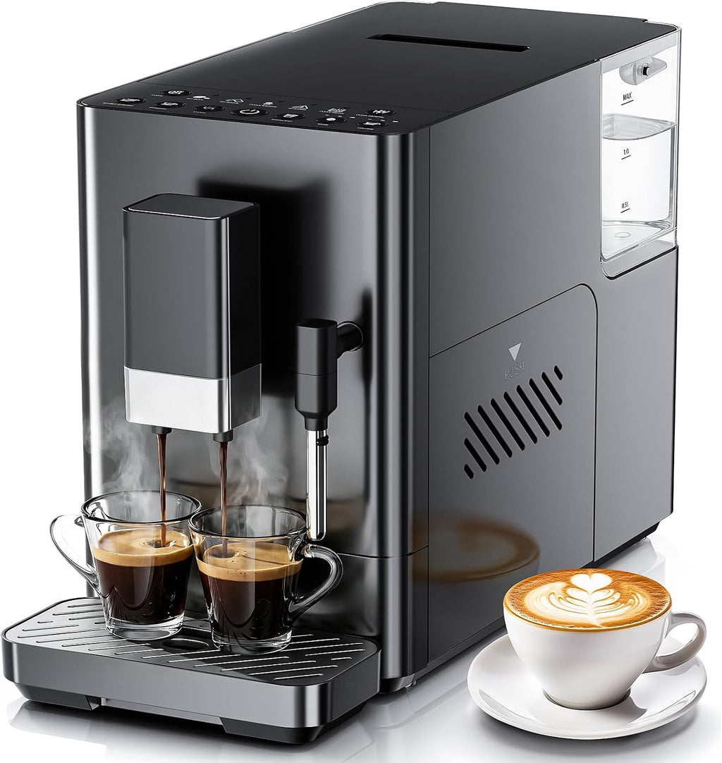 Kismile 20 Bar Automatic Espresso Machine, All-in-One Grind and Brew Coffee Maker with Built-in Grinder, Cappuccino Machines with Milk Frother, One-Touch Americano and Lattes for Home/Office/Gift