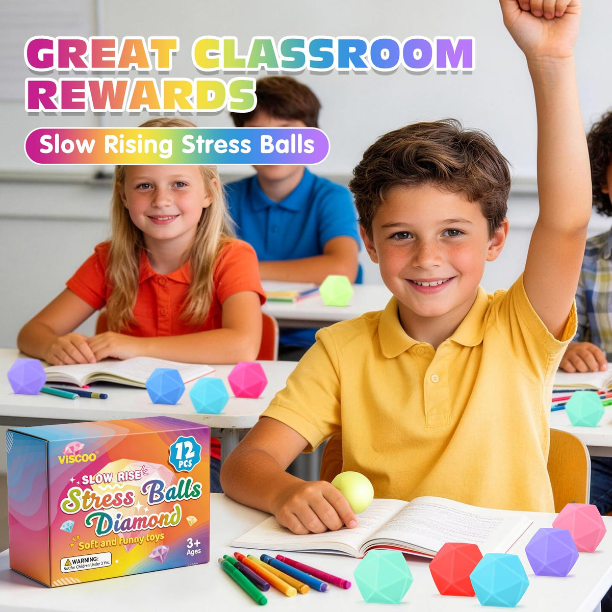 VISCOO 12 Pack Slow Rising Stress Cube, Stress Balls Fidget Squishy Toys