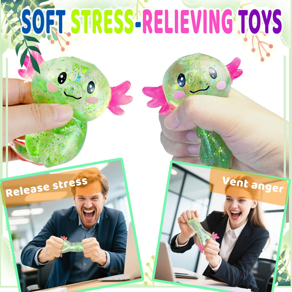 Axolotl Squishy Toy Squeeze Stress Relief Fidget Sensory Toy for Kids Adults, Cute Handheld Stress Ball for Anxiety and Focus, Purple Big Ears(Pink)
