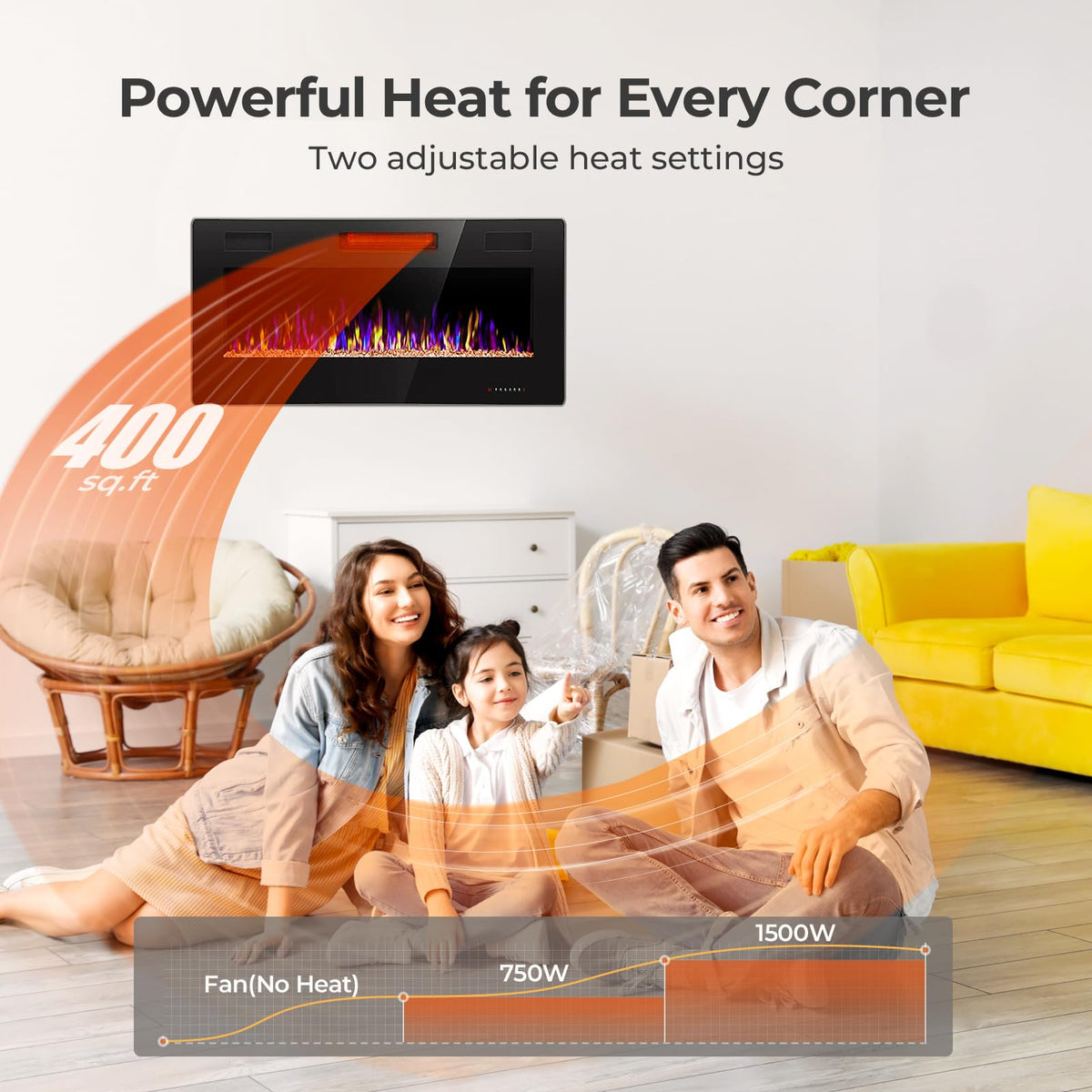 Crzoe 42 Inch Electric Fireplace Insert, in-Wall Recessed and Wall Mounted Heater with Timer, Control by Touch Panel and Remote, Adjustable Flame Color and Speed, 750W/1500W