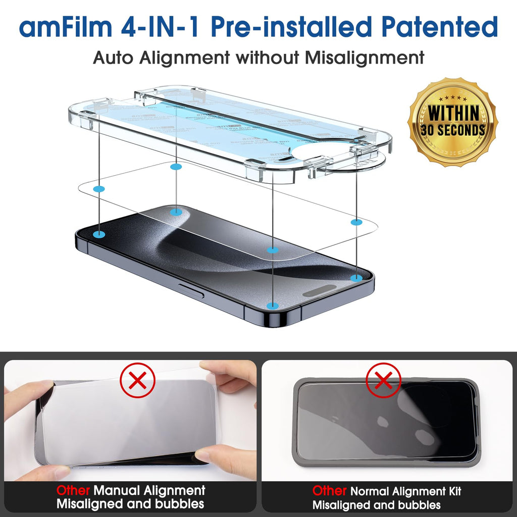 amFilm OneTouch for iPhone 18 Pro Max 6.9'' Screen Protector Tempered Glass