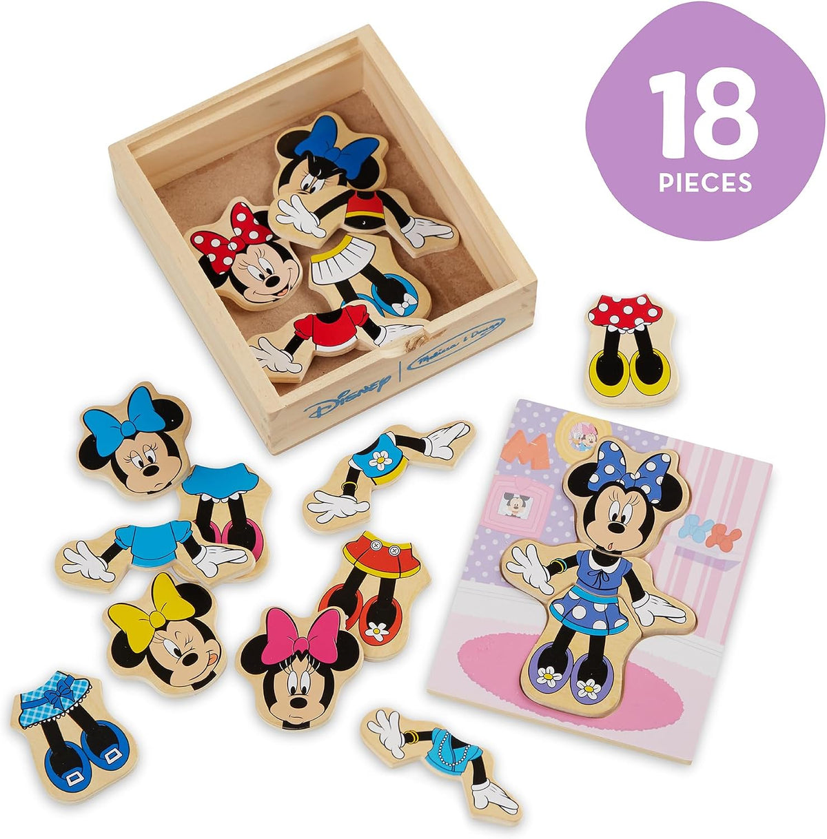 Melissa & Doug Disney Minnie Mouse Dress-Up Puzzle, 18 Pieces Mix and Match Outfits, Sorting & Matching Toy with Storage Case, Educational Puzzle for Toddlers Ages 3+