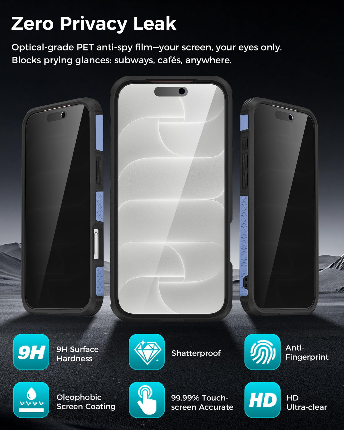Goton 3 in 1 for iPhone 17 Pro Case with Privacy Screen Protector Blue