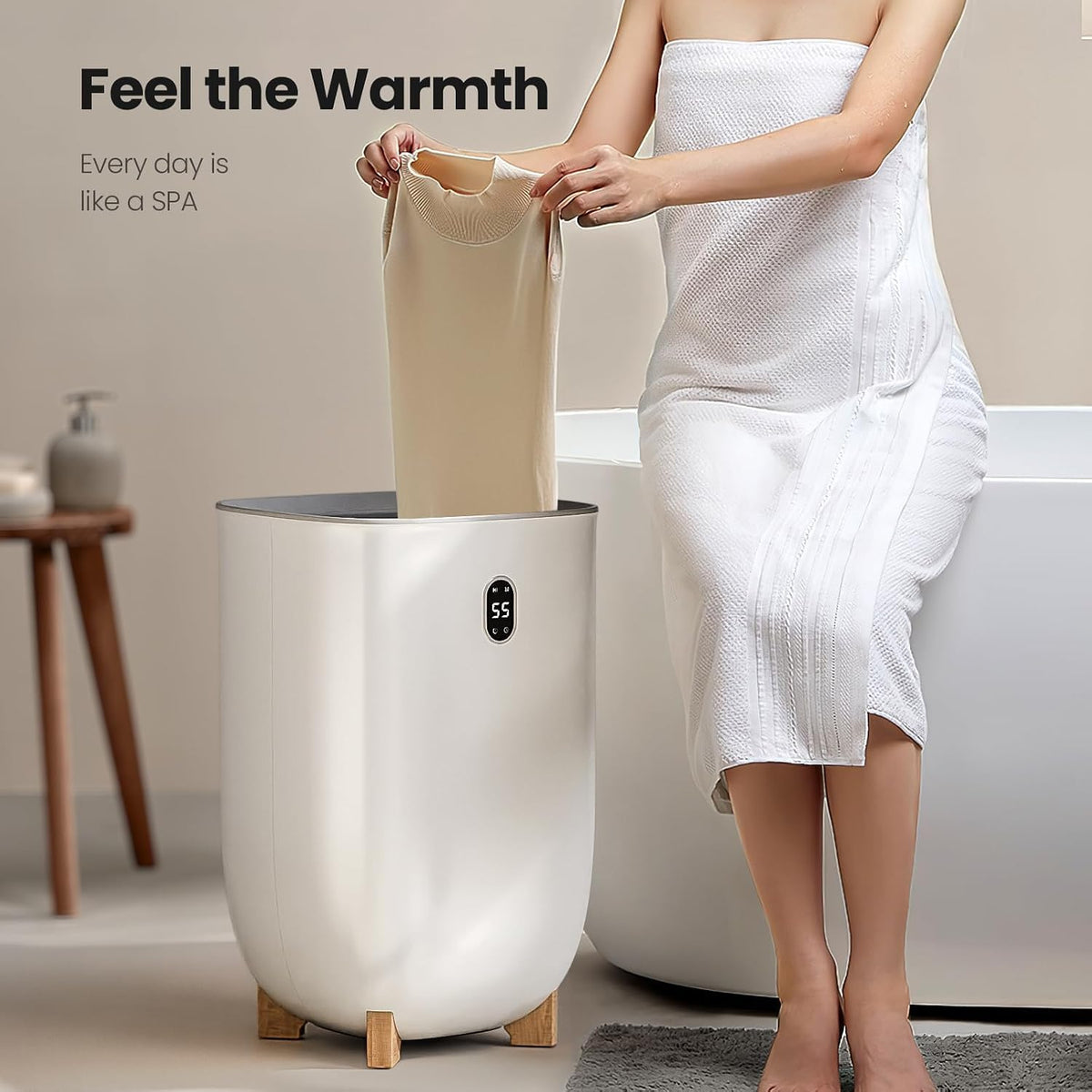 AGLUCKY Towel Warmer for Bathroom, 40L Large Towel Warmers Bucket, White