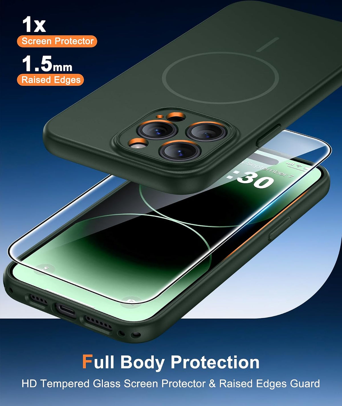 FNTCASE for iPhone 14 Pro Max Case Green: Compatible with MagSafe
