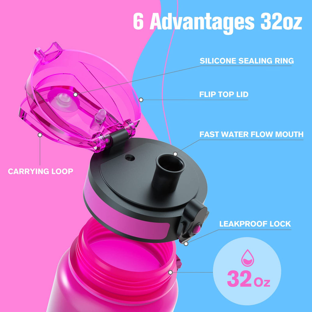 Sahara Sailor Water Bottle 32oz, Tritan Sports Bottle with Time Marker