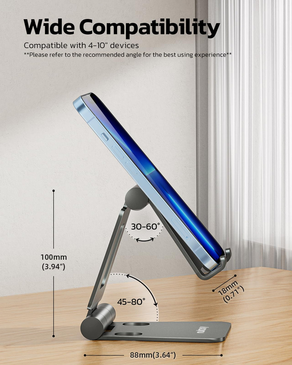 Nulaxy Full Aluminum Dual Folding Cell Phone Stand for Desk, Purple