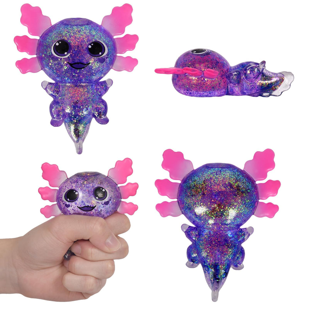 Axolotl Squishy Toy Squeeze Stress Relief Fidget Sensory Toy for Kids Adults, Cute Handheld Stress Ball for Anxiety and Focus, Purple Big Ears(Pink)