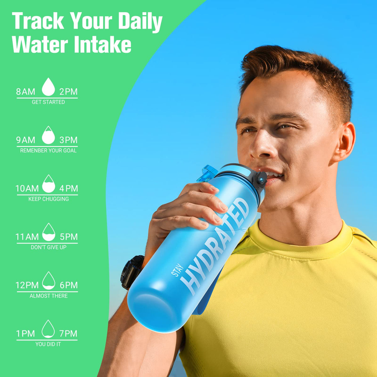 Sahara Sailor Water Bottle 32oz, Tritan Sports Bottle with Time Marker